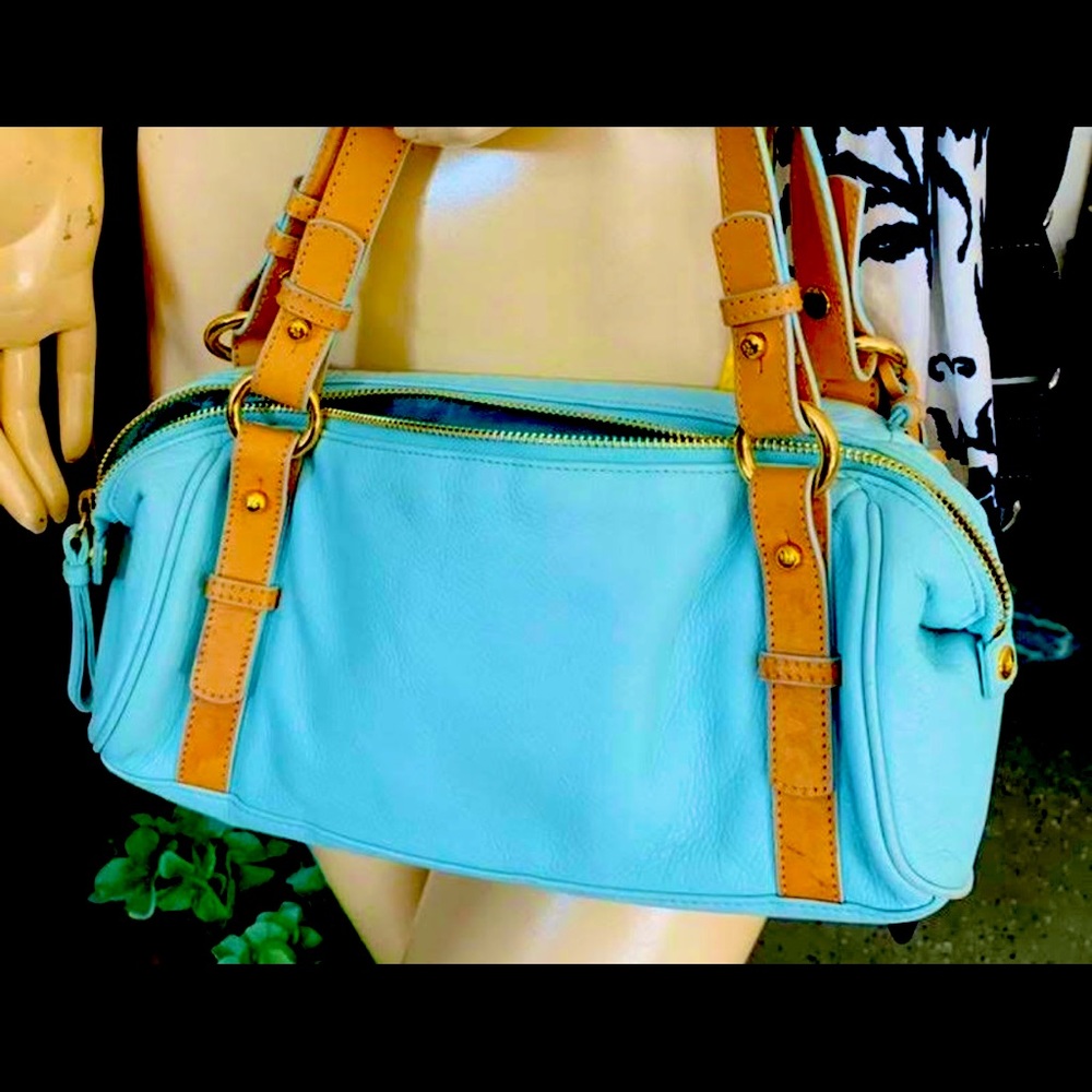 VINTAGE RALPH LAUREN TURQUOISE LEATHER PURSE.